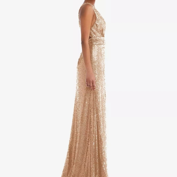THREAD COPPER ROSE SEQUIN FORMAL GOWN-CRISS CROSS BACK, NWT - Picture 3 of 13